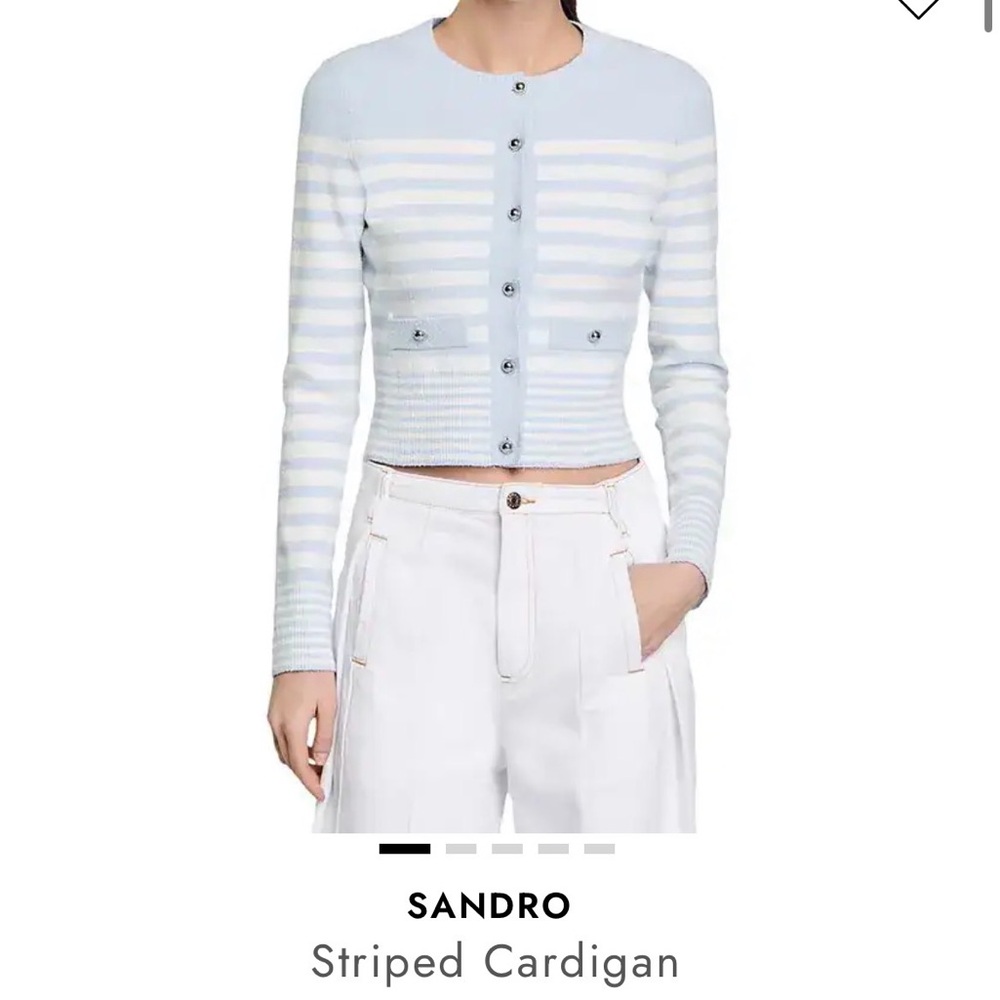 Sandro Sky Blue and White Striped Cropped Cardigan size 1